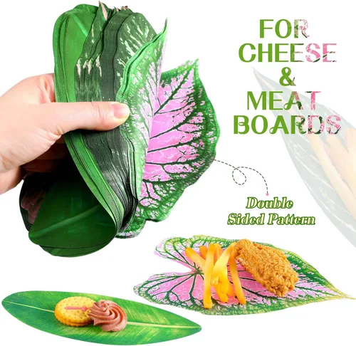 Vista 3 de Kisston 50 tableros de embutidos de papel pergamino de hojas tropicales de 8.7 pulgadas para tabla de queso, pergamino tropical de doble cara