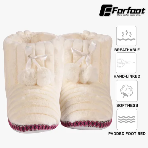 Vista 2 de Forfoot Pantuflas de invierno para mujer, cómodas pantuflas de forro polar para interiores y dormitorio, pantuflas de tobillo mullidas