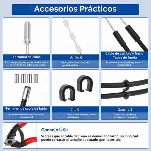 Vista 4 de Kit universal de carcasa de cable de freno y desviador de cambio, línea de transmisión de bicicleta estándar con tapas de extremo de cable