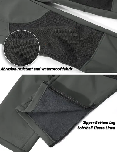 Vista 3 de Men's Snow Ski Waterproof Hiking Pants Fleece Lined Softshell Insulated Snowboard Outdoor Work Zipper Bottom Leg