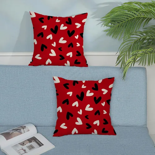 Vista 3 de Juego de 2 fundas de almohada de corazón de amor en blanco y negro de 18 x 18 pulgadas, fundas de almohada decorativas de San Valentín, boda, día
