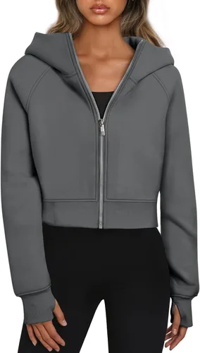 Vista 7 de Trendy Queen Sudaderas con capucha y cremallera para mujer, chaquetas Verde Armada (ArmyGreen)