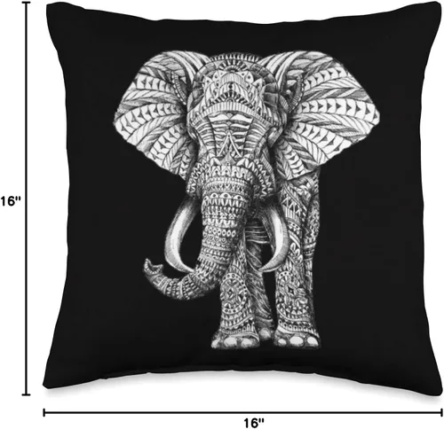 Vista 4 de Elephant DD Co - Almohada decorativa de elefante blanco y negro, 16.0 x 16.0 in, multicolor