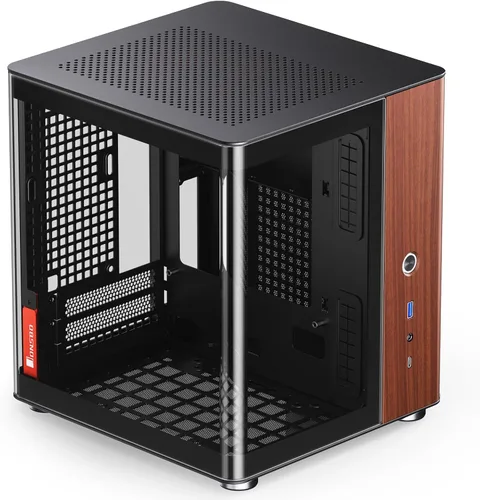 Vista 3 de JONSBO TK-0 Negro ITX Mini Torre Caja de PC, Diseño de Escritorio de Vidrio Hiperboloide, Estructura de Gabinete Separada, Carcasa de Aleación