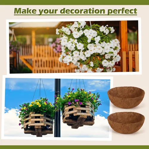 Vista 3 de Gerrii 8 forros de coco de 16 pulgadas para cestas colgantes, revestimientos de coco para maceteros redondos naturales de coco y coco, cesta