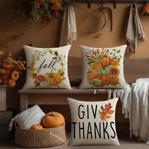 Vista 6 de Juego de 4 fundas de almohada decorativas de otoño de 18 x 18 pulgadas, decoración de granja de Acción de Gracias, Hello Pumpkin al aire libre