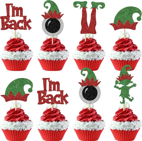 Vista 23 de Rsstarxi Paquete de 24 Adornos para Cupcakes Oh Baby de Navidad con Purpurina, Sombreros de Navidad, Palillos para Cupcakes de Baby Shower para Baby