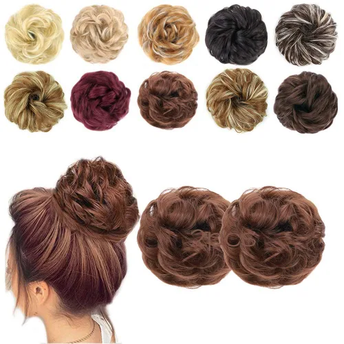 Vista 28 de MORICA Moño desordenado, extensiones de moño sintético para mujeres (rubio beige ceniza)