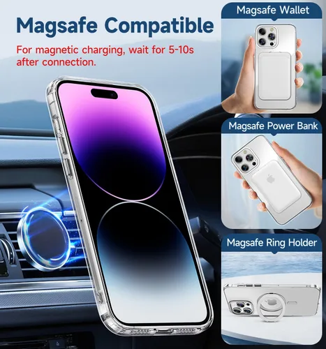 Vista 2 de MAGIC JOHN Funda magnética para iPhone 14 Pro [compatible con Magsafe] [con soporte mental magnético giratorio de 360°]
