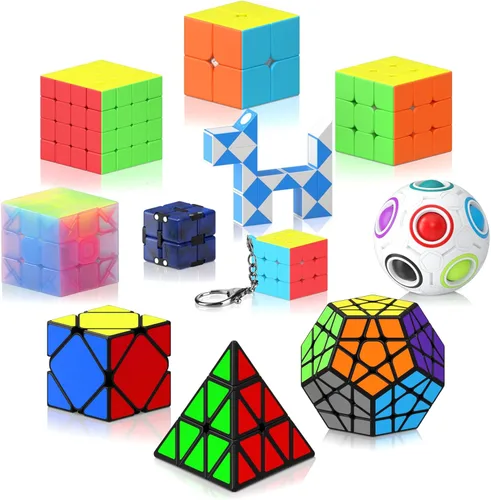 Vista 10 de Vdealen Juego de cubos de velocidad, 2 x 2, 4 x 4, espejo piramidal, dodecaedro, paquete de cubos mágicos, rompecabezas de juguetes para premios