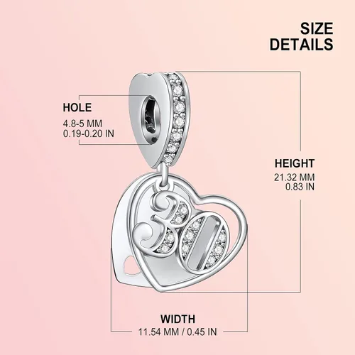 Vista 4 de NINGAN Dijes colgantes de plata de ley 925 con circonita cúbica de 16, 18, 21, 30, 40, 50, 60 años de amor, regalos de joyería para mujeres