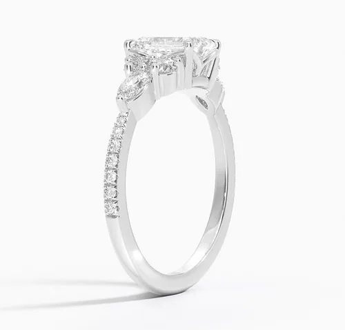 Vista 3 de IGI 1.56Carat Emerald Excellent Cut Four Claw Prongs Lab Created Diamond Engagement Ring With Side Marquise and Round Lab Diamonds In 14k Gold For