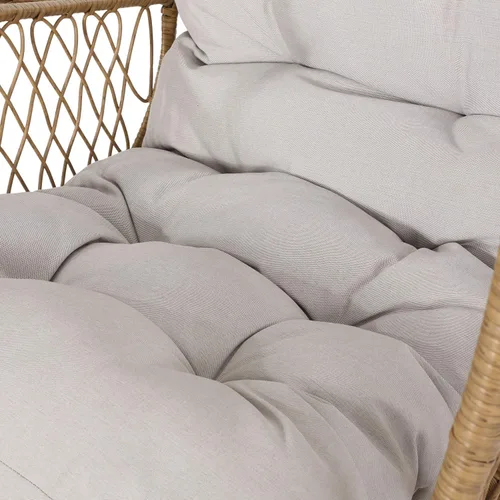 Vista 7 de GDFStudio Joanna - Silla de mimbre para exteriores con cojín, color marrón claro y beige