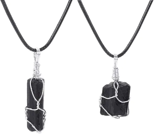 Vista 7 de Holibanna Raw Tourmaline Stones Black Tourmaline Necklace Healing Pendant Necklace for Woman without Leather Rope Random