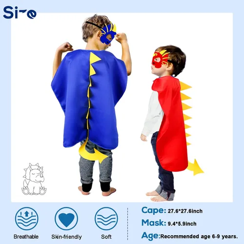 Vista 5 de iROLEWIN Kids-Dragon Costume-Dinosaur-Capes and Masks for Boys-Girls 6 Set Toddlers Dino Dress-up as Party-Favors Supplies