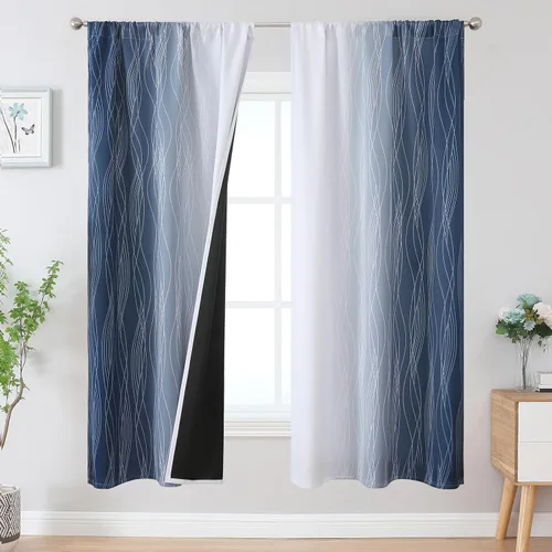 Vista 77 de Estelar Textiler Cortinas oscurecedoras beige y blanco grisáceo de 45 pulgadas de largo, cortinas graduadas con bloqueo de luz para baño, cortinas