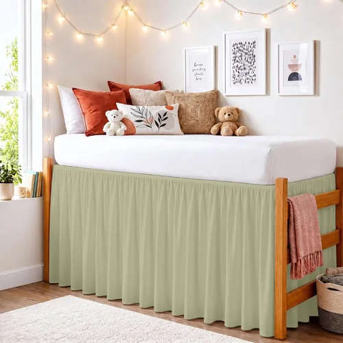 Vista 45 de Dorm Ruffle Twin XL 28" Drop Extra Long BedSkirt, Premium Brushed Microfiber Tailored Drop, Put On Elastic Long Dust Ruffle, Split Corner, Bedroom