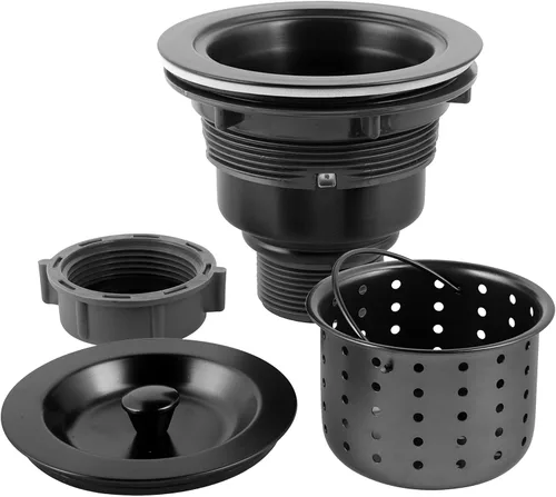 Vista 3 de LQS Conjunto de drenaje para fregadero de cocina, colador de fregadero de cocina con cesta de basura extraíble profunda, colador de cesta de Negro