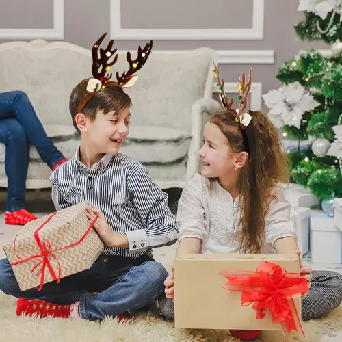 Vista 4 de Amosfun 2 diademas de Navidad con cuernos de reno de Navidad, diadema de cuernos de ciervo, diadema de orejas de reno de Navidad para accesorios