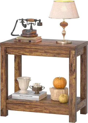 Vista 8 de Besiost Mesa auxiliar de granja, mesa auxiliar estrecha, mesa auxiliar delgada con estante de almacenamiento, mesa consola pequeña para espacios