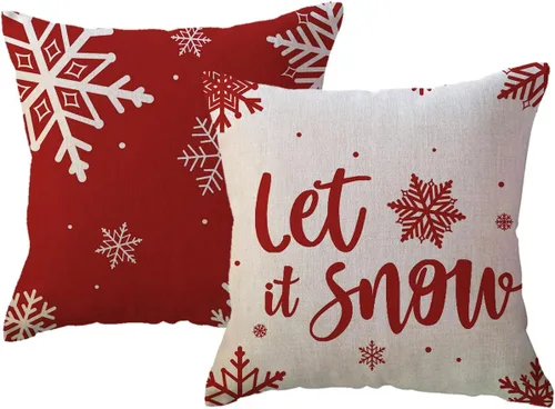 Vista 11 de ULOVE LOVE YOURSELF - Juego de 2 fundas de almohada para decoración de invierno, fundas de almohada de Navidad estilo granja, diseño de copos