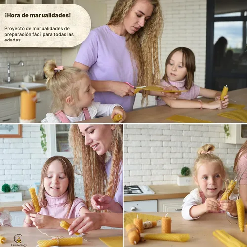 Vista 4 de Hojas de cera de abeja natural para hacer velas (paquete de 10 hojas con mechas de algodón), tono amarillo natural, kit de enrollamiento de velas