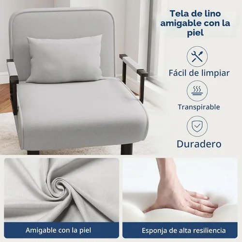 Vista 8 de Furniliving Sofá cama plegable 4 en 1, silla convertible con respaldo ajustable de 6 posiciones, tumbona tapizada con almohada, sillas decorativas