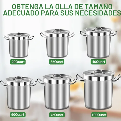 Vista 6 de STOCKPOT Olla de Caldo de 20 Cuartos con Tapa – Olla de Cocina de Acero Inoxidable para Sopa, Guiso y Pasta – Olla de Caldo Resistente Compatible