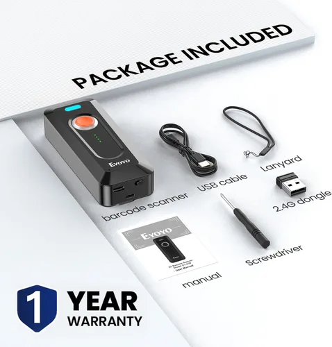 Vista 9 de Eyoyo Escáner de código de barras Bluetooth 2D portátil con clip, batería de 2000mAh con indicador de nivel, lector de código de barras 1D QR Naranja