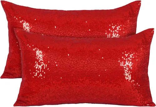 Vista 12 de Poise3EHome - Juego de 2 fundas de almohada de lentejuelas rojas, 18 x 18 Rojo