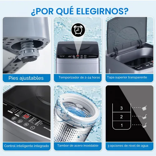Vista 7 de OLIXIS Lavadora portátil, lavadora compacta completamente automática de 7.7 libras, tambor de acero inoxidable, 10 ciclos de lavado, detección