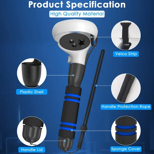 Vista 2 de YOGES VR Game Handle Accessories Compatible with Oculus Quest 2 Controllers Dual Handles Extension Grips Compatible with Meta Quest 2 Accessories