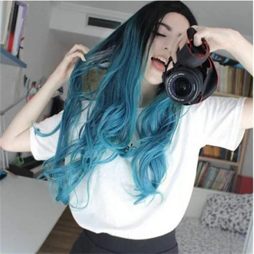 Vista 2 de YOMXL moda mujeres rizado Cosplay peluca larga rizado recta ondulado peluca sintética rosa púrpura Cosplay Cosplay fiesta diaria resistente al calor