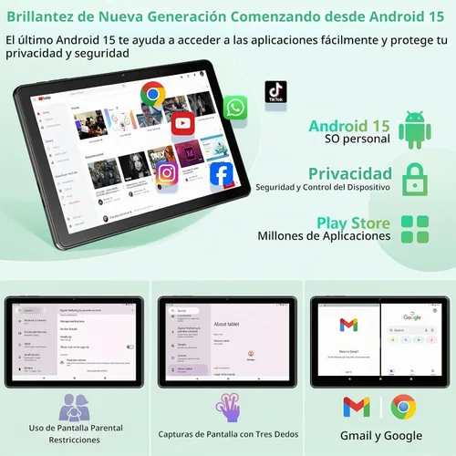 Vista 3 de Raemond Tablet Tabletas Android 15 de 10 pulgadas, 18GB RAM 128GB ROM 1TB Expandir Procesador Octa-Core, 1280x800 IPS Widevine L1, WiFi 6, cámara