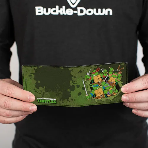 Vista 4 de Teenage Mutant Ninja Turtles - Billetera plegable de poliuretano estándar para hombre, diseño clásico de TMNT Turtles Battle Pose9, color verde