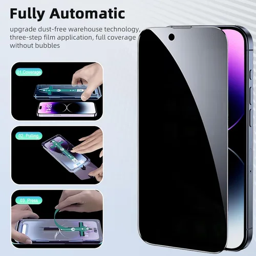 Vista 4 de Paquete de 2 protectores de pantalla de privacidad para iPhone 14 Pro Max, [kit de alineación automática] Vidrio templado de pantalla completa