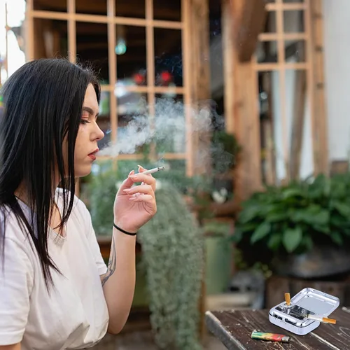 Vista 9 de Cenicero de bolsillo, mini cenicero portátil de metal con tapa, para eliminar cigarrillos, cenizas, cigarrillos, contenedor para el hogar, oficina