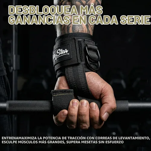 Vista 4 de Correa de levantamiento de pesas con anillo D, correas de elevación, correas de muñeca antideslizantes para levantamiento de pesas, puños de muñeca