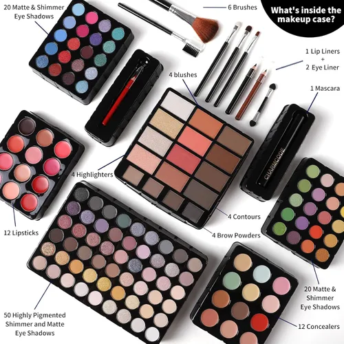 Vista 3 de Set de regalo de maquillaje para mujeres y niñas, kit de maquillaje completo todo en uno con sombra de ojos, brillo de labios, corrector, rubor