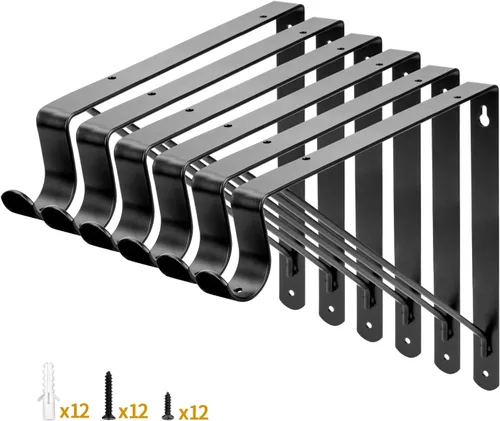 Vista 12 de Yarssihha Paquete de 2 Soportes para Barra de Armario, Soporte de Estante de Armario Montado en Pared de 12 x 10.4 Pulgadas, Soporte Negro