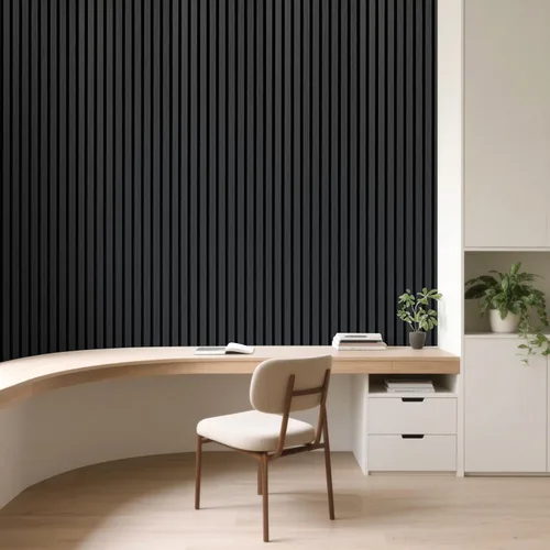 Vista 4 de Art3d Paquete de 1 panel de pared de listones de madera acústica con diseño plano enrollable, paneles absorbentes de sonido de 95.3 x 23.8 pulgadas