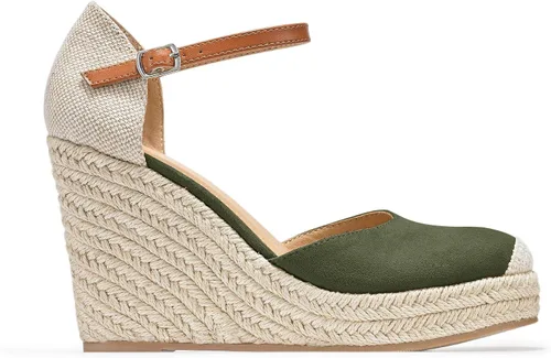 Vista 2 de FISACE - Alpargatas de verano para mujer, sandalias de plataforma, con hebilla en el tobillo y puntera cerrada