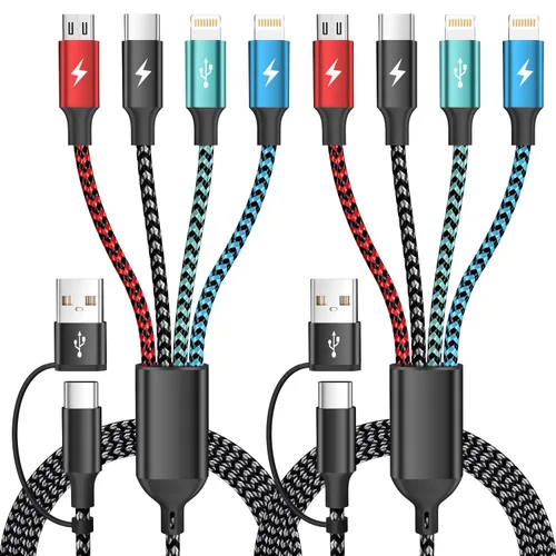 Vista 10 de Cable USB C a Lightning, cable de carga 4 en 1 de 240 W, 5 pies, cable de carga múltiple USB A/C a C/Lightning con luz para iPhone 16/15/14/13
