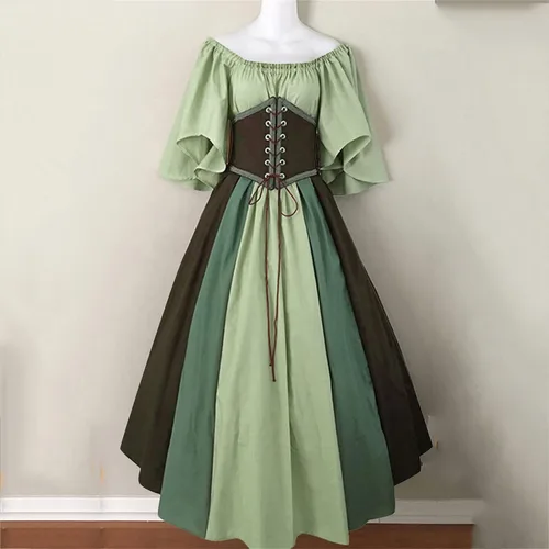 Vista 2 de Vestido medieval para mujer, vestido renacentista con manga de trompeta irlandesa, vestido vintage de los años 1800 para mujer, vestido largo