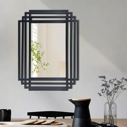 Vista 8 de Espejo de pared rectangular decorativo de 24 x 18 pulgadas con marco de metal negro Geometric Design, HD Mirror, Horizontal/Vertical Hanging, Art