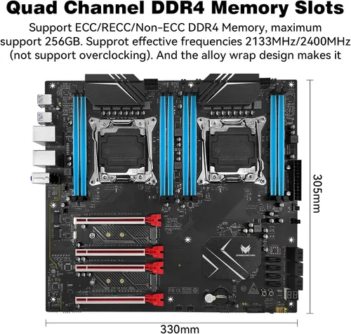 Vista 3 de X99 Placa base de doble CPU LGA 2011-3 Placa base de servidor para Intel i7 5ª/6ª generación Xeon E5 V3/V4 Series