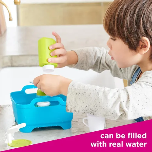 Vista 4 de Casdon Joseph Joseph Wash & Scrub. Juego de lavado para niños mayores de 3 años. Incluye cubiertos y vajilla que cambian de color para un juego