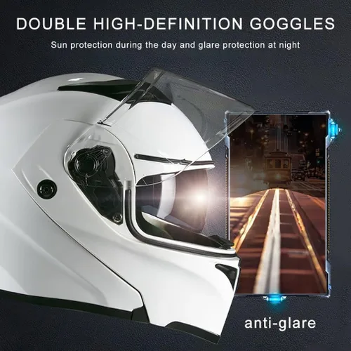 Vista 2 de Casco de motocicleta modular Bluetooth con aprobación DOT, antiempañamiento, doble visera, cara completa, abatible, con altavoz y micrófono