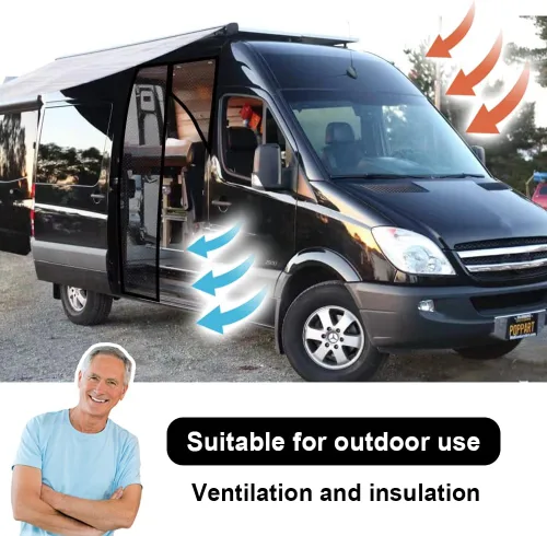 Vista 3 de Pantalla magnética para vans RV de alta densidad 600D para evitar insectos, malla mosquitera compatible con Mercedes Sprinter puerta lateral