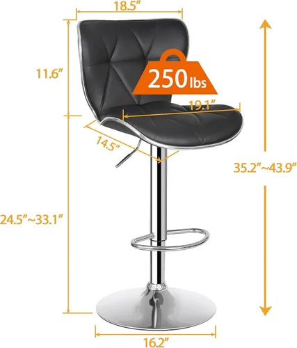 Vista 2 de ZENY Juego de 4 taburetes de bar giratorios ajustables, taburetes de bar de altura de mostrador con respaldo, juego de taburetes altos con respaldo